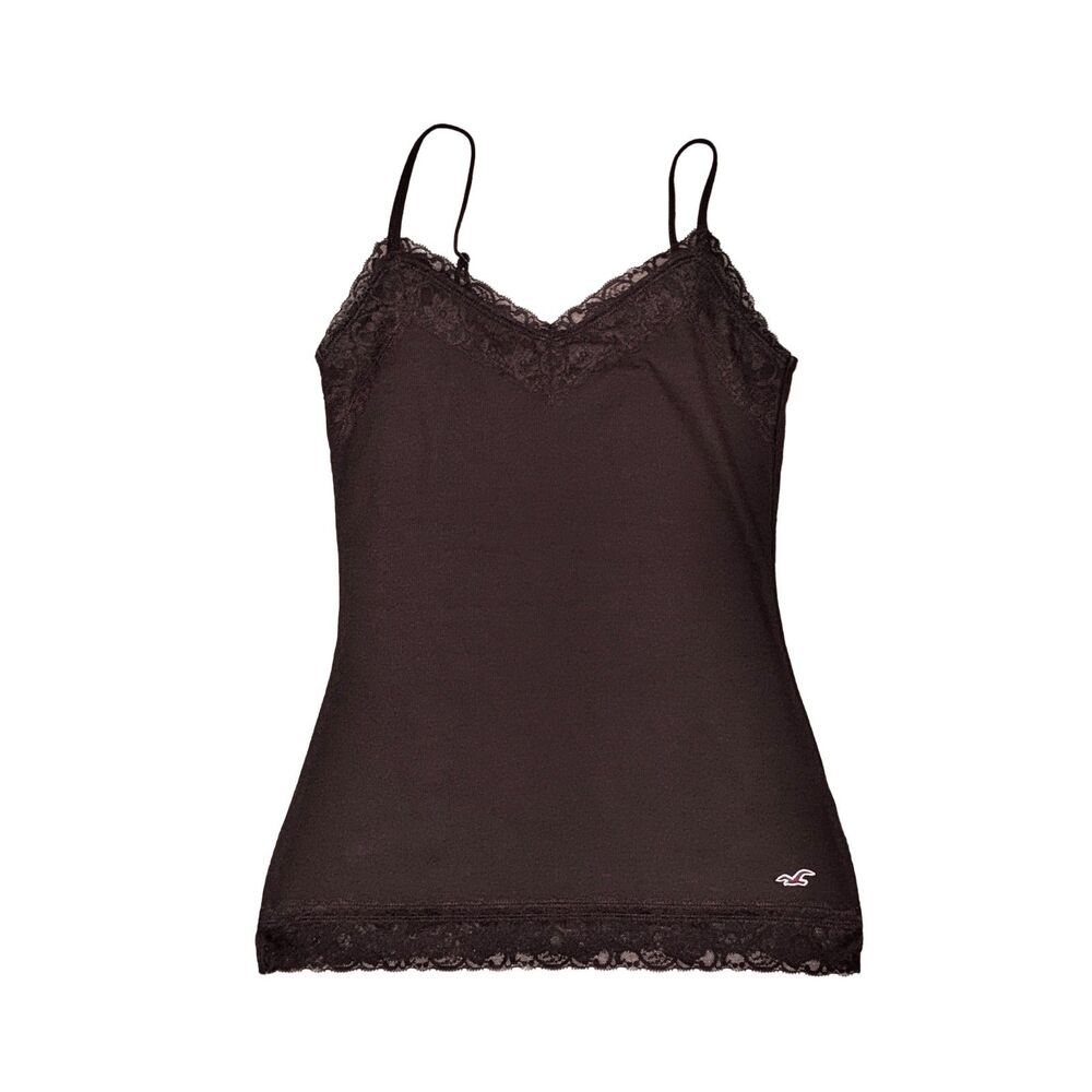 hollister brown lace trim cami